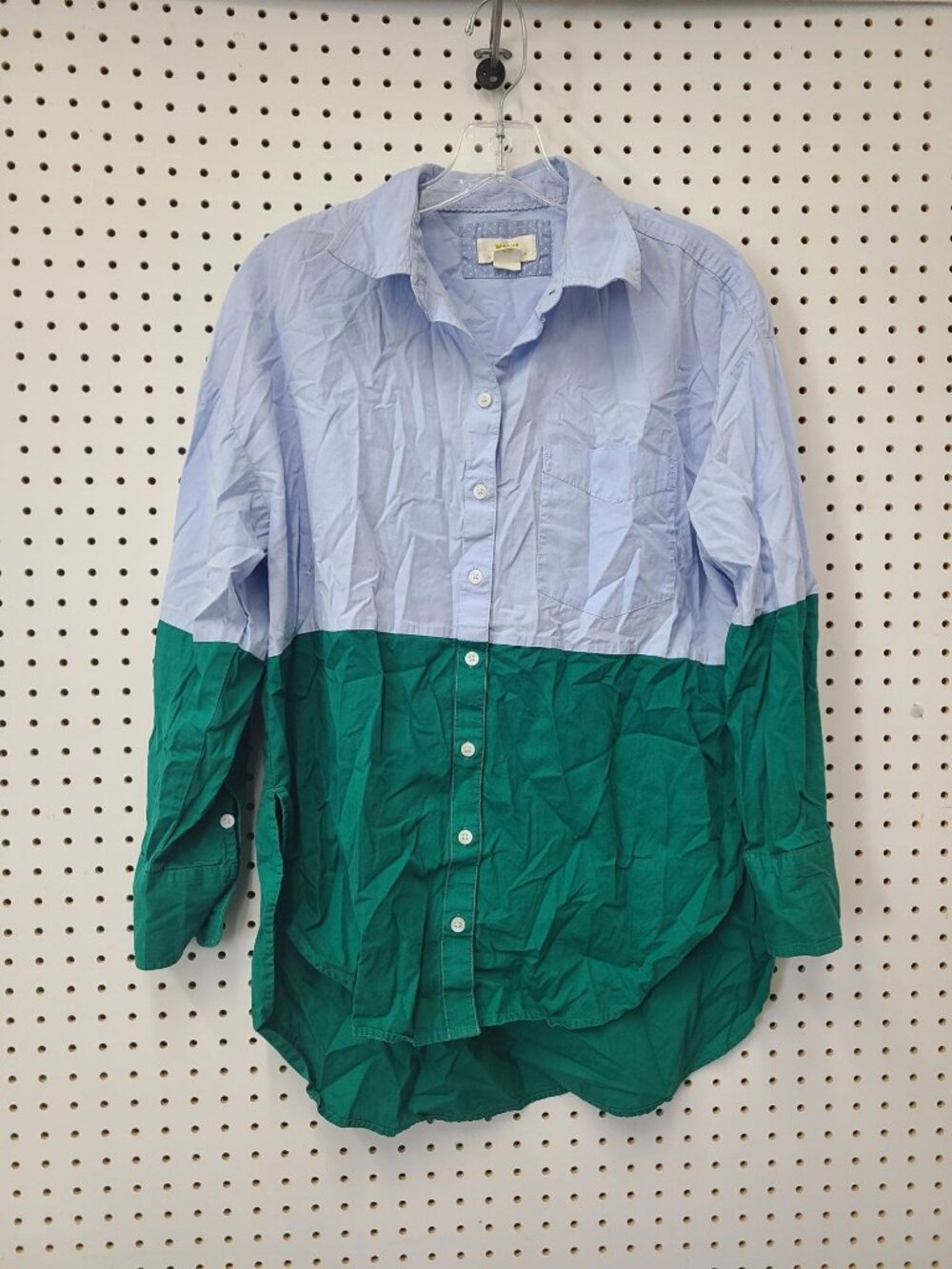 Colorblock Button-Up Shirt By Maeve Anthropologie Long Sleeves Blue & Green Size